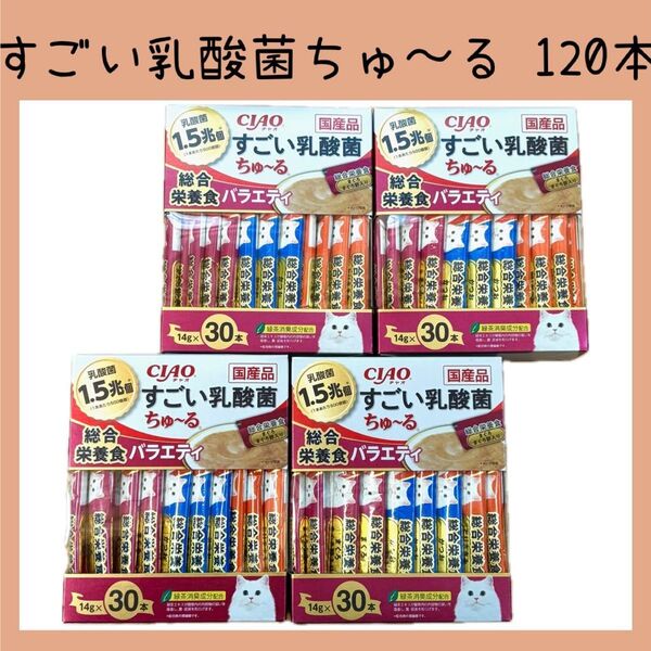 75 いなば チャオ すごい乳酸菌 ちゅーる 総合栄養食バラエティ 4箱分 120本 ciaoちゅ〜る チャオちゅーる 猫