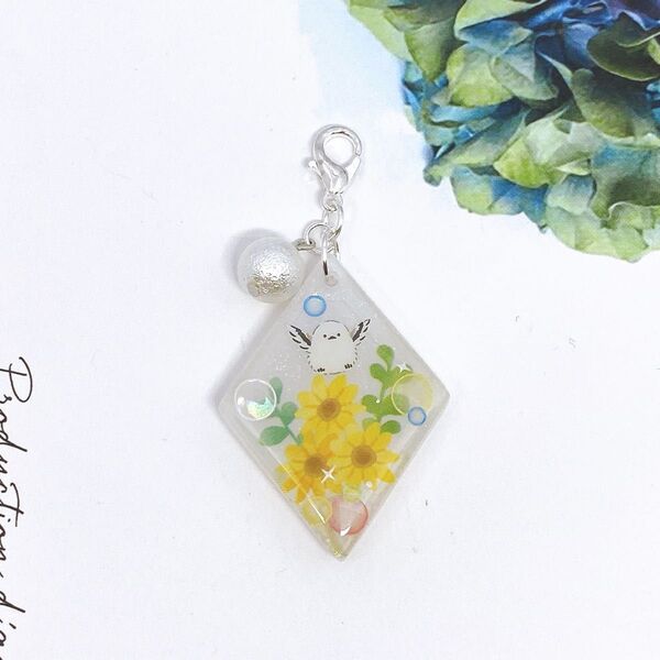 レジン キーホルダー チャーム お花とシャボン玉とシマエナガと①