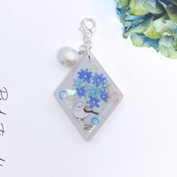 レジン キーホルダー チャーム お花とシャボン玉とシマエナガと②