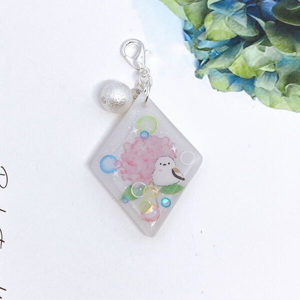 レジン キーホルダー チャーム お花とシャボン玉とシマエナガと③