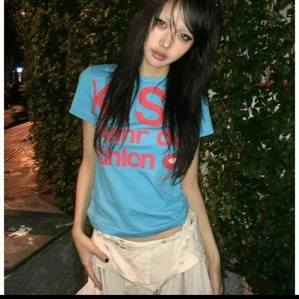 y2k Tシャツ 平成 ギャル ピチT グランジ 海外 韓国 英字 ロゴ