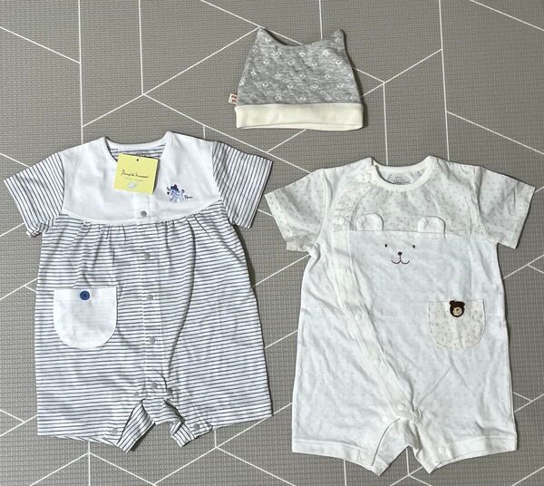 ベビー服 70cm 半袖 ショートオール 夏物 2点セット & 帽子付き