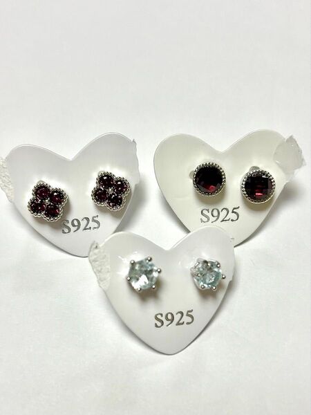 S925シルバー製 天然石 ピアス 3ペアセット