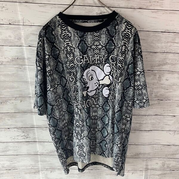【希少ベロア】ガルフィー 半袖Tシャツ 蛇柄 L スネーク 総柄 gulfy