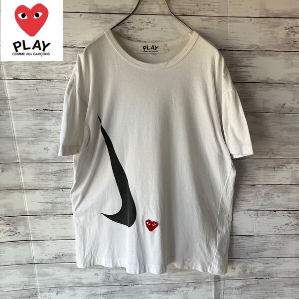 【希少コラボ】プレイコムデギャルソン NIKE ナイキ 半袖 Tシャツ ホワイト ハートロゴ XXL shirt