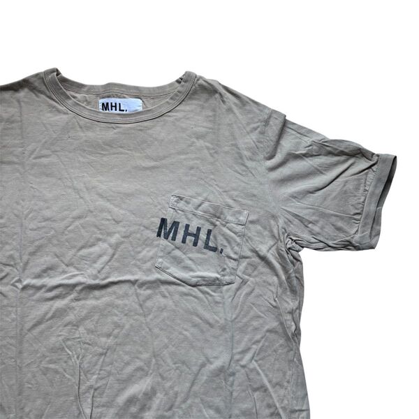MHL.エムエイチエル ロゴプリントTシャツ ポケットTシャツ ベージュ 古着
