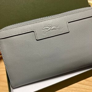 LONGCHAMP 長財布レザー ラウンドファスナーグレーロンシャン レディース 財布