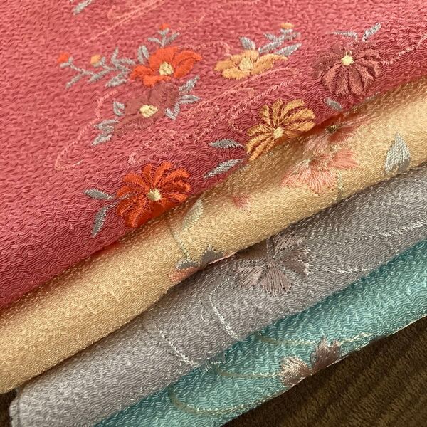 刺繍半衿4点セット 半衿 半襟 刺繍 色半衿 花刺繍