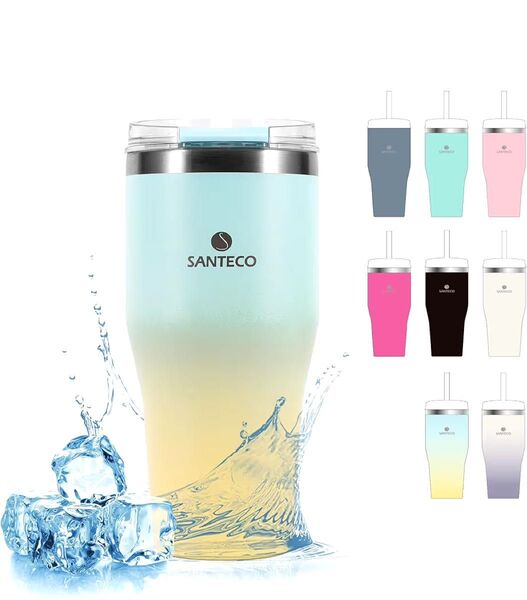 SANTECO タンブラー ESCAPE 590ML 蓋付き ストロー付き 大容量 保冷 保温 おしゃれ ステンレススチール