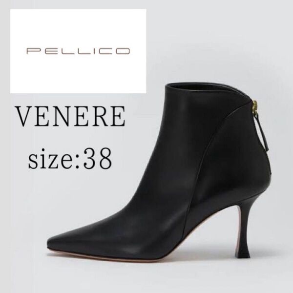 ペリーコPELLICO/VENEREショートブーツ 8.0cmブラック(38) ブーティ レザー 黒 靴