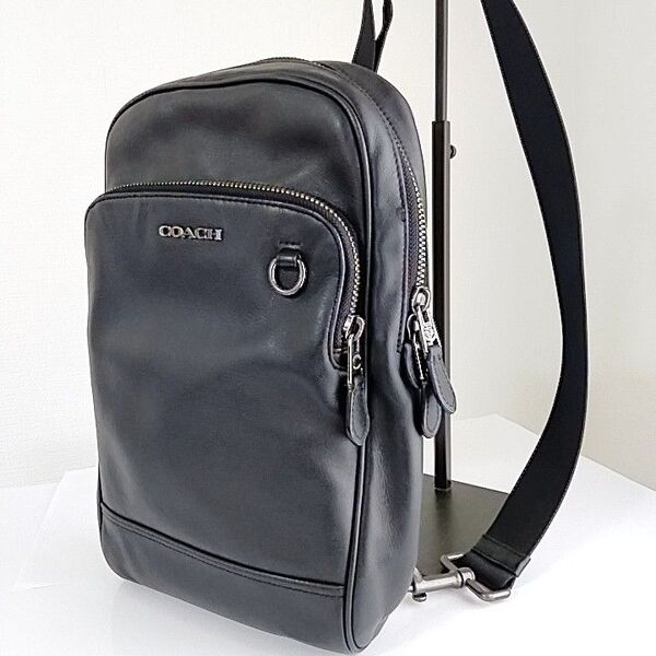 【美品】COACH コーチ ブラック レザー ボディバッグ/パックバッグ
