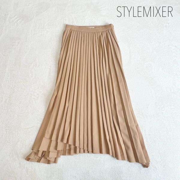 STYLEMIXER アコーディオンプリーツスカート ベージュ 巻きスカート風 ロングスカート