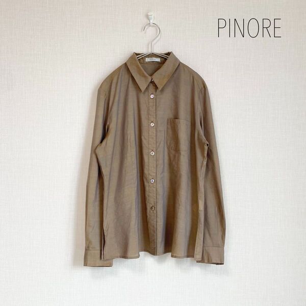 PINORE コットンシャツブラウス 綿 偏光デザイン 長袖 38 Mサイズ