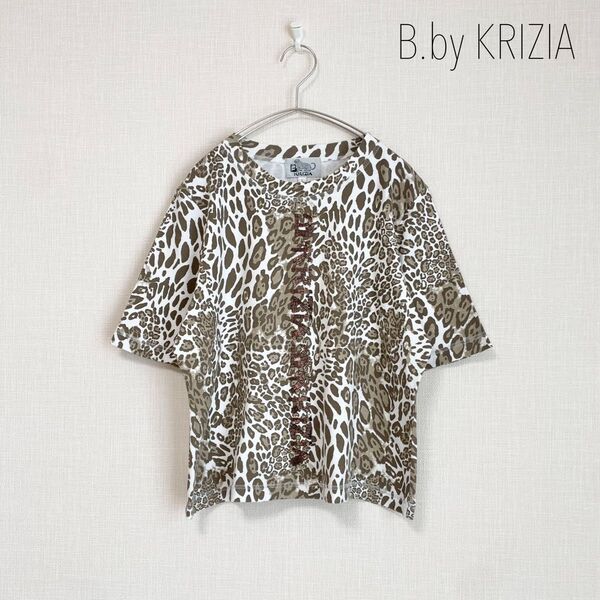 B.by KRIZIA レオパード柄ロゴTシャツ ヒョウ柄 総柄 半袖 Lサイズ