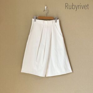 Rubyrivet ハイウエスト タック ハーフパンツ リネン混 ワイド 麻 白 デザイン ワールド