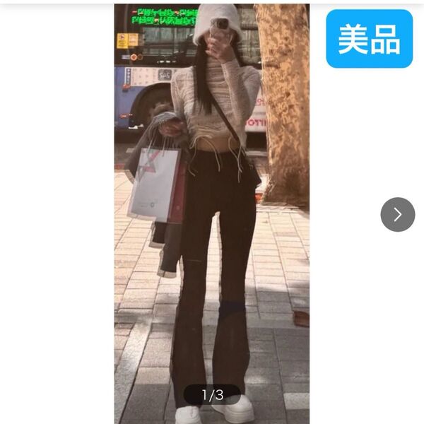 黒 フレアパンツ スラックス ストレッチ