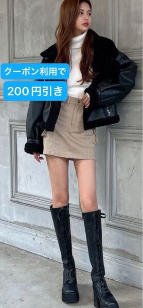 インパン付き ミリタリー ミニスカート カーゴスカート ベージュ タイトスカート
