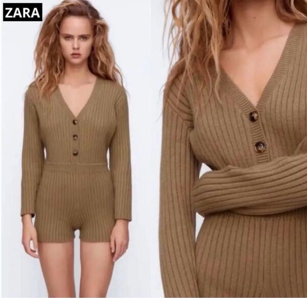 【ZARA】ザラ オールインワン ジャンプスーツ リブ編み ニット フリーサイズ