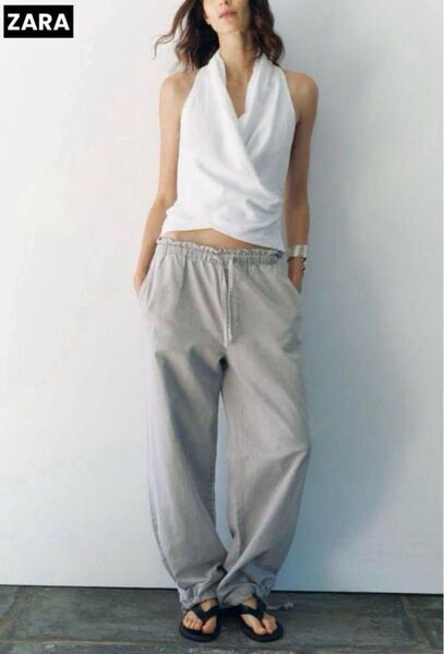 【ZARA】ザラ JEANS ZW COLLECTION ルーズフィット ローライズ ワイドパンツ 裾絞カーゴパンツ フリーサイズ