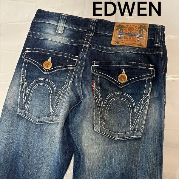 EDWIN☆エドウィン☆BLUETRIP☆ブルートリップ☆ブーツカット☆フレア☆ダメージ加工☆濃紺デニムパンツ