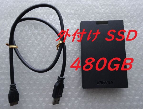 中古 外付け SSD 480GB 傷あり 健康度98% 640回 1520時間 バッファロー ケーブル付