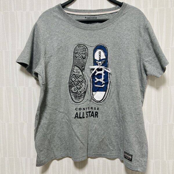 【大きいサイズLL】CONVERSE スニーカー紐リアル 半袖Tシャツ グレー