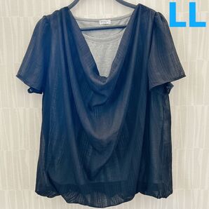 【大きいサイズLL】美品 persodea blue label 半袖チュニック カットソー ブラック ブラウス ノースリーブ