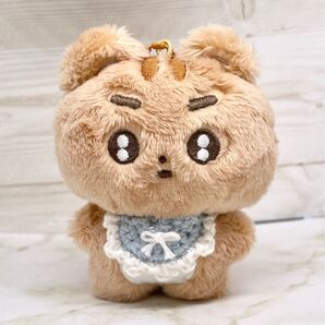 ぬいぐるみ ぬい服 オーダーページ スタイ よだれかけ リボン 水色 編み物 10cmぬい