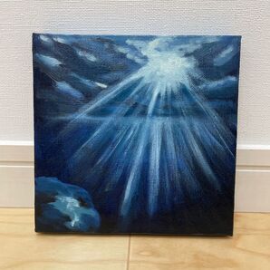 油絵 海中から空を見上げる 海中 海 絵画 風景画 真作 原画 アート キャンバス