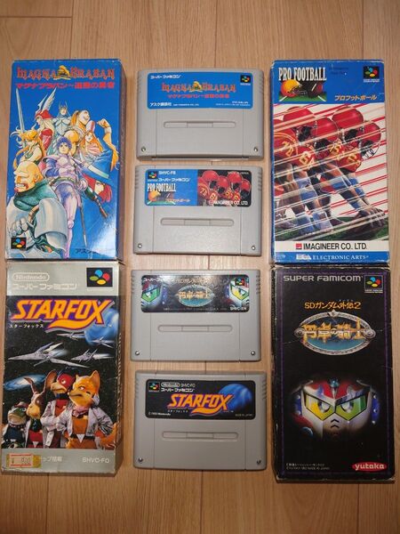 マグナブラバン・ナイトガンダム物語2・スターフォックス・プロフットボールスーパーファミコンソフト箱付き4本セット