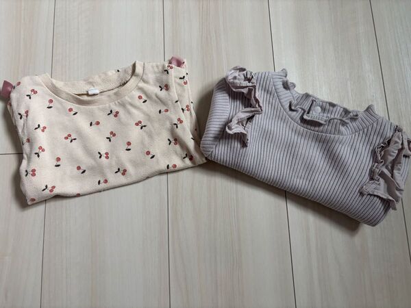 さくらんぼ リボン グレー フリル トップス 長袖