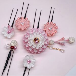 つまみ細工 髪飾り Uピン さがり付き
