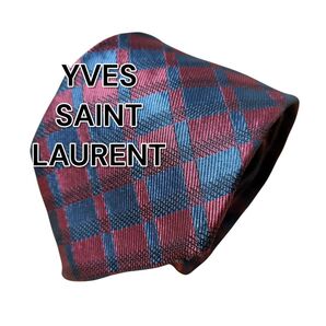 【YVES SAINT LAURENT】ダークレッド系 チェック柄 日本製