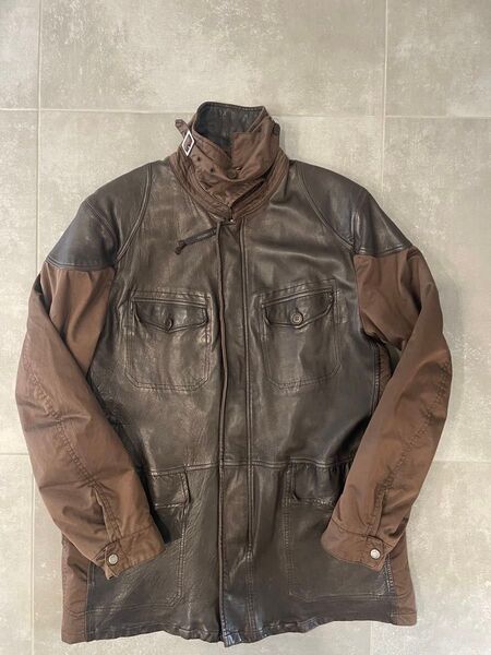 c.p company レザー 切替ジャケット
