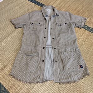 【美品】レディース半袖デニムジャケット ストライプ