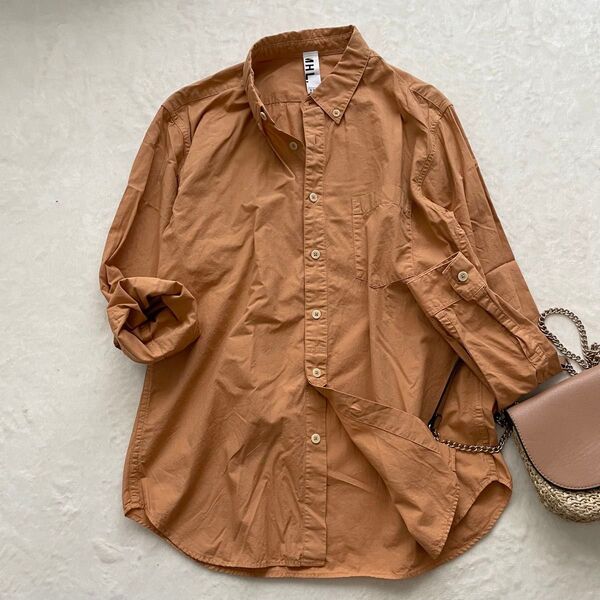 MHL エムエイチエル メンズ 長袖シャツ ベージュ オレンジ Mサイズ シャツ 長袖 マーガレットハウエル