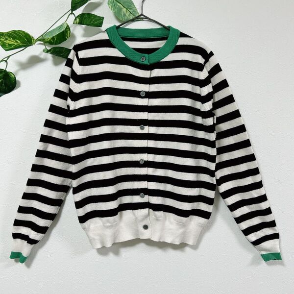 SHEIN 完売品 長袖カーディガン Mサイズ ボーダー ホワイト×ブラック トップス ニット