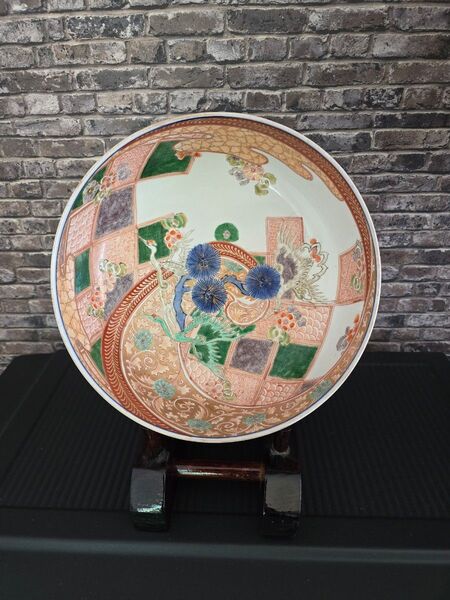 【骨董品】【アンティーク】 【古伊万里】【有田焼】 有田焼飾り大皿 飾り棚付