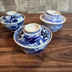 ⑦【古伊万里】【有田焼】【骨董品】 蓋付き茶碗3個セット