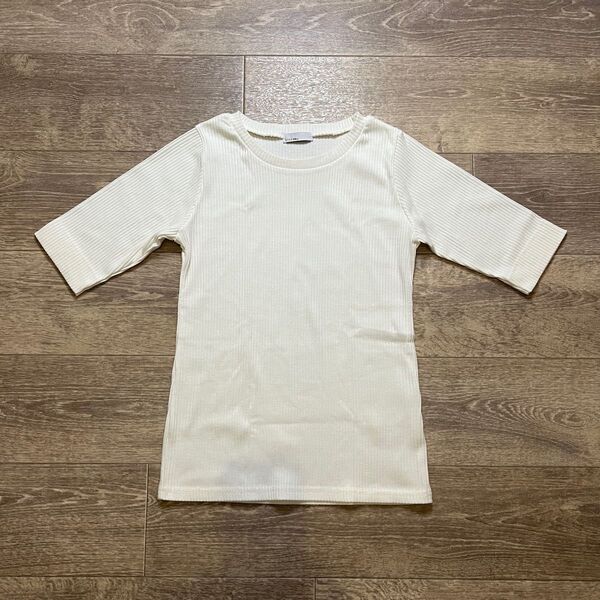 【美品】style deli スタイルデリ リブカットソー五分袖 ホワイト 白