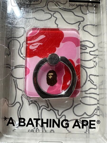 新品 A BATHING APE スマホリング ピンク レッド スマートフォンリング 正規品 未開封 アベイジングエイプ
