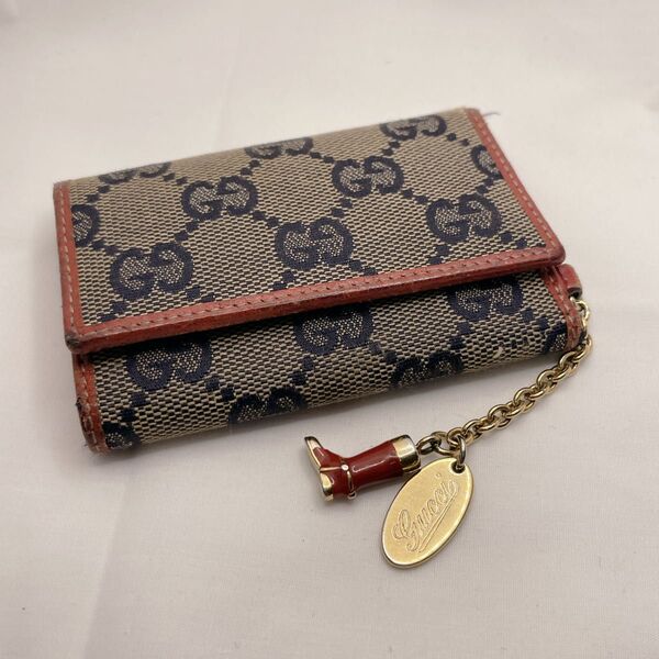 GUCCI グッチ ブーツチャーム 6連キーケース GG柄 ブラウン レッド キーケース