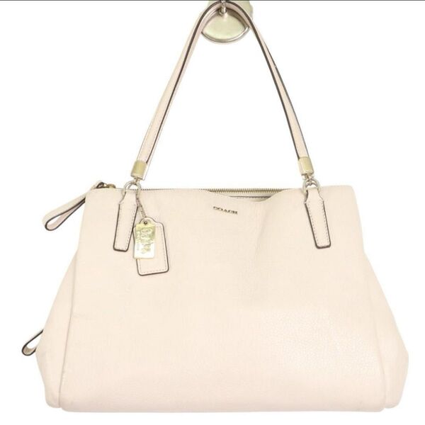 美品 コーチ COACH トートバッグ 革 ピンク ショルダーバッグ ハンドバッグ レザー 2way ベージュ系