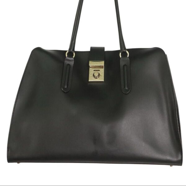 FURLA フルラ ミラノ レザー ブラック トート ハンド 金具 ゴールド トートバッグ ビジネスバッグ 黒