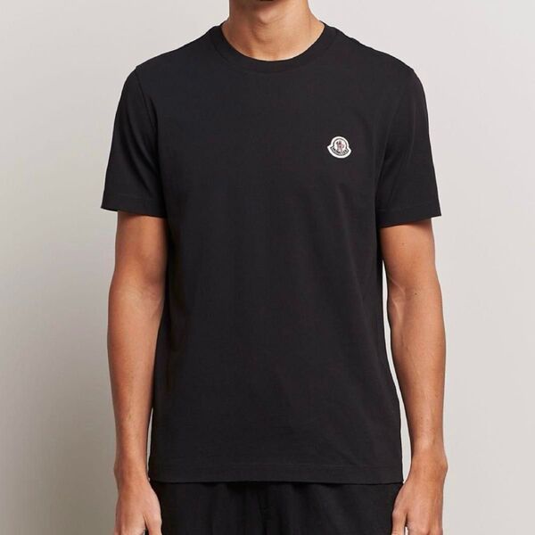 【美品】MONCLER モンクレール メンズ シンプル 半袖 Tシャツ トップス カットソー ワンポイント L ブラック 黒