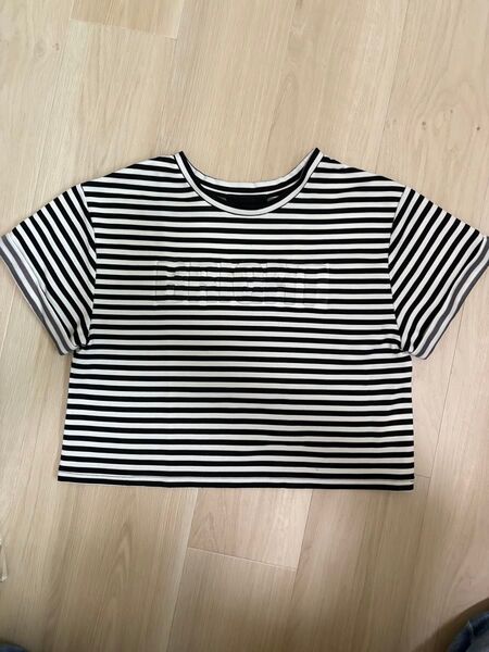jeanasis ボーダー柄クロップド丈Tシャツ