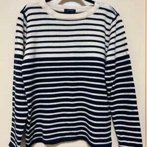 【美品】TAKA-Q ボーダー ニット セーター 長袖 ネイビー×ホワイト