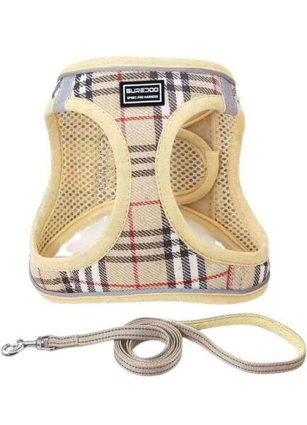 試着のみ 超美品 犬 ハーネス 小型犬 猫 胴輪 犬用ハーネス 猫用 服 メッシュ素材 お散歩 着脱簡単 ベージュ (XS)