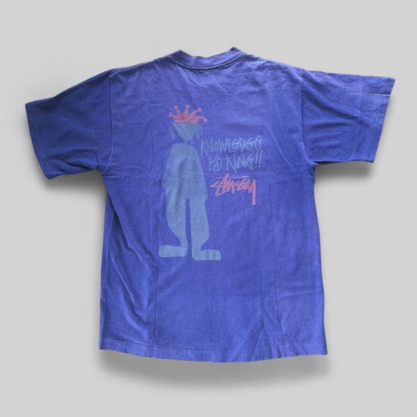 80s STUSSY ステューシー シャドーマン 黒タグ USA製 Tシャツ Lサイズ ナス紺 半袖Tシャツ ヴィンテージ