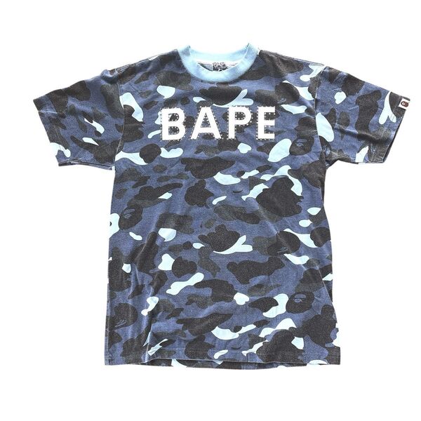 希少 90s 00s y2k BAPE ベイジングエイプ エイプカモ スタッズT 迷彩柄 Tシャツ Lサイズ APEcamo